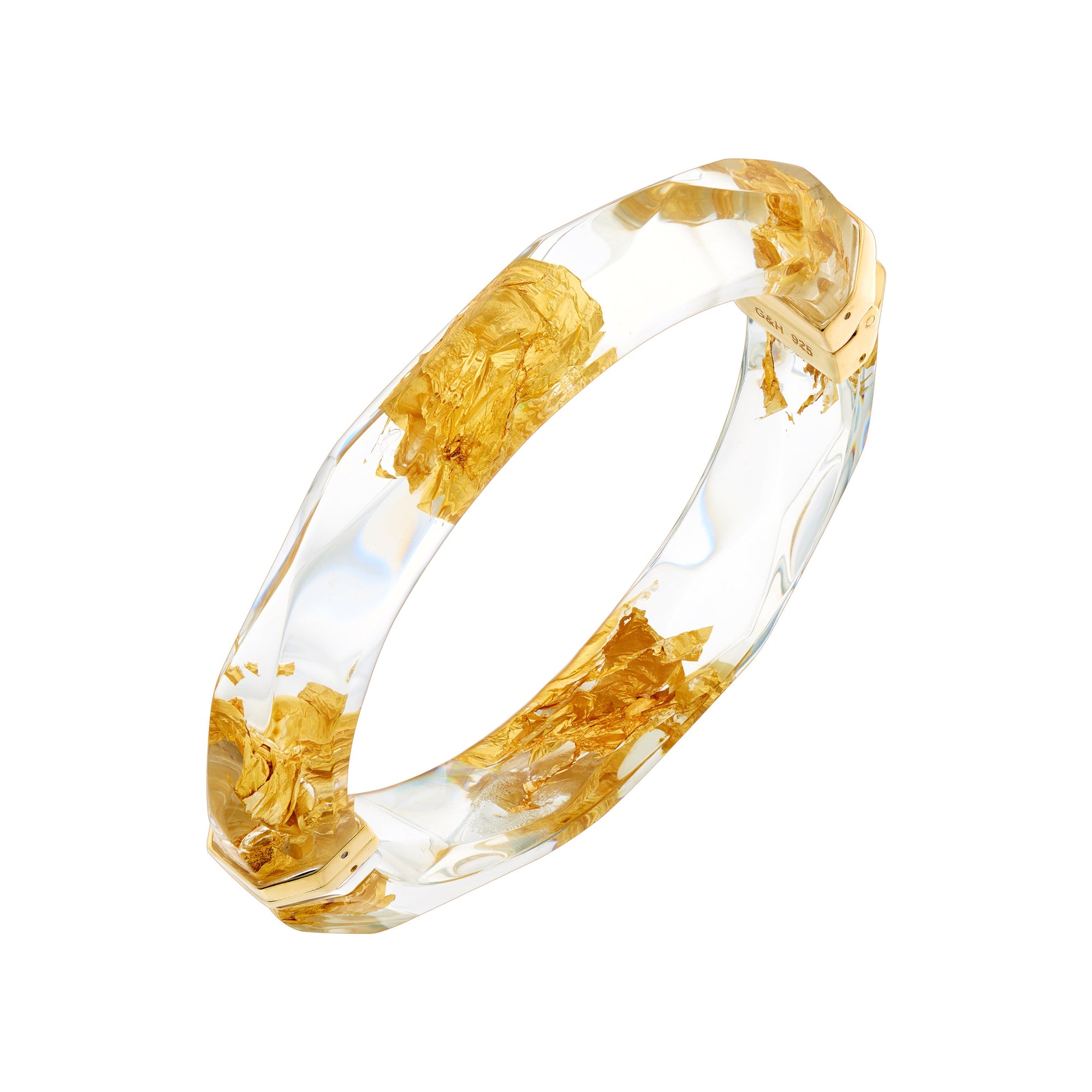 24K Gold Leaf Thin Lucite Bangle in Clear
