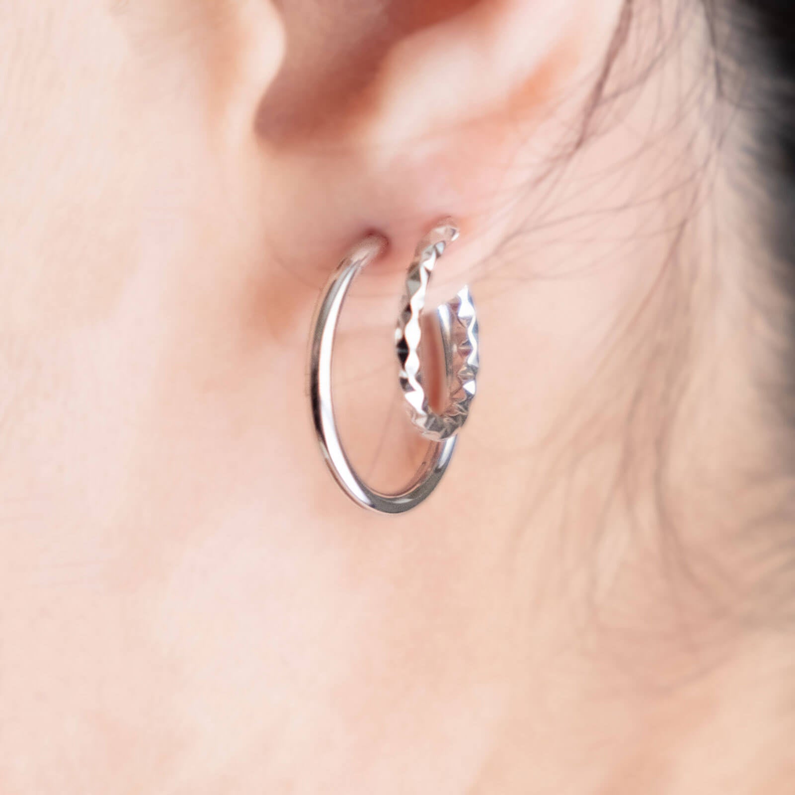 Double Hoop with Diamond Cut ON MODEL