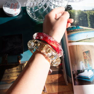 Gold Leaf Faceted Lucite Bangle ON MODEL