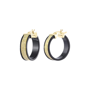 Wide Glitter Hoops - Black and Gold