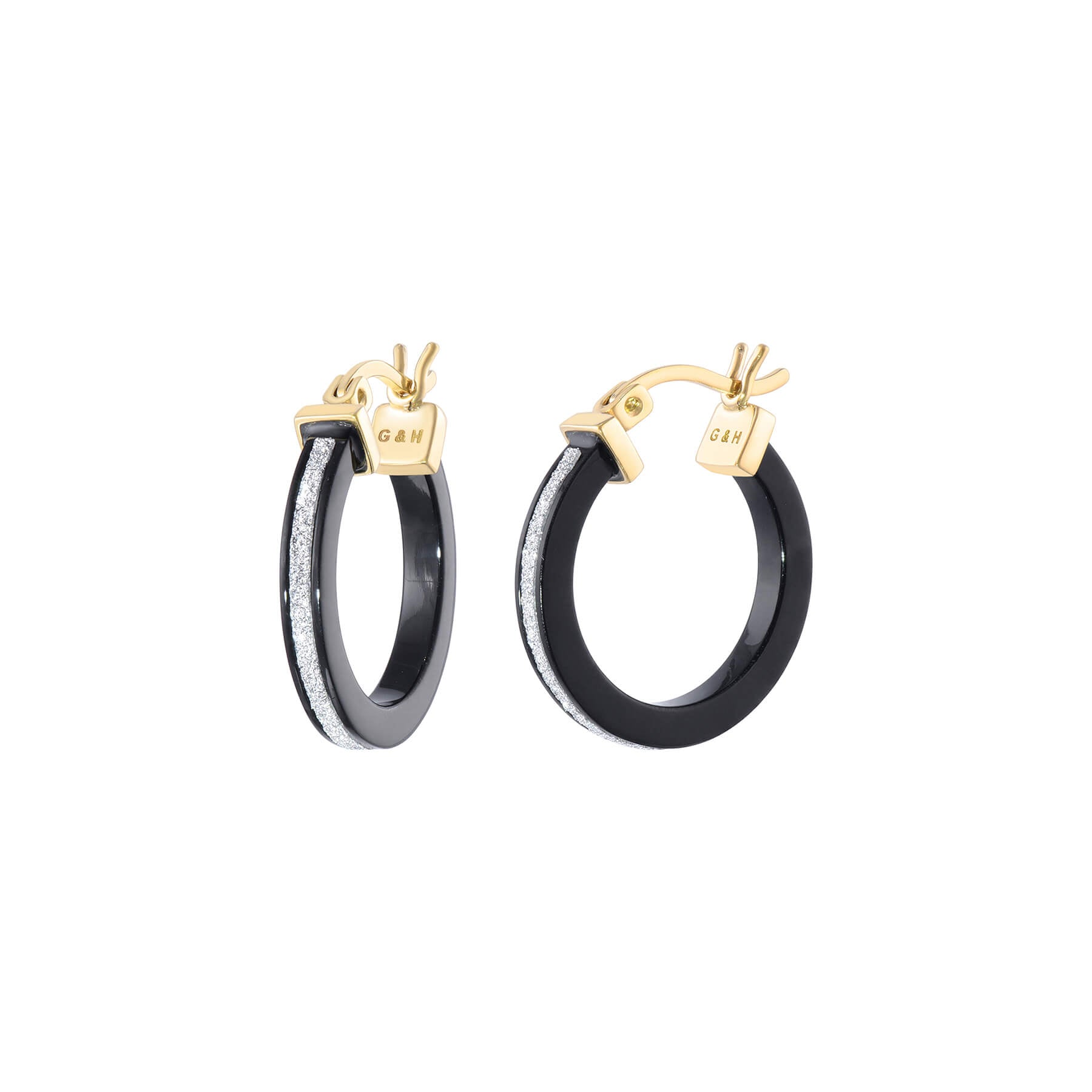 Thin Glitter Hoops - Black and Silver