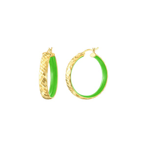 Green Enamel Hammered Hoop Earrings