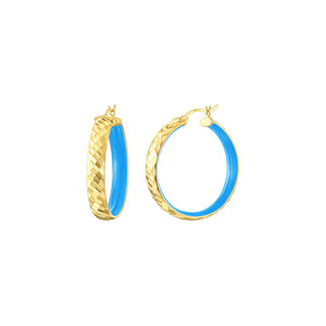 Blue Enamel Hammered Hoop Earrings