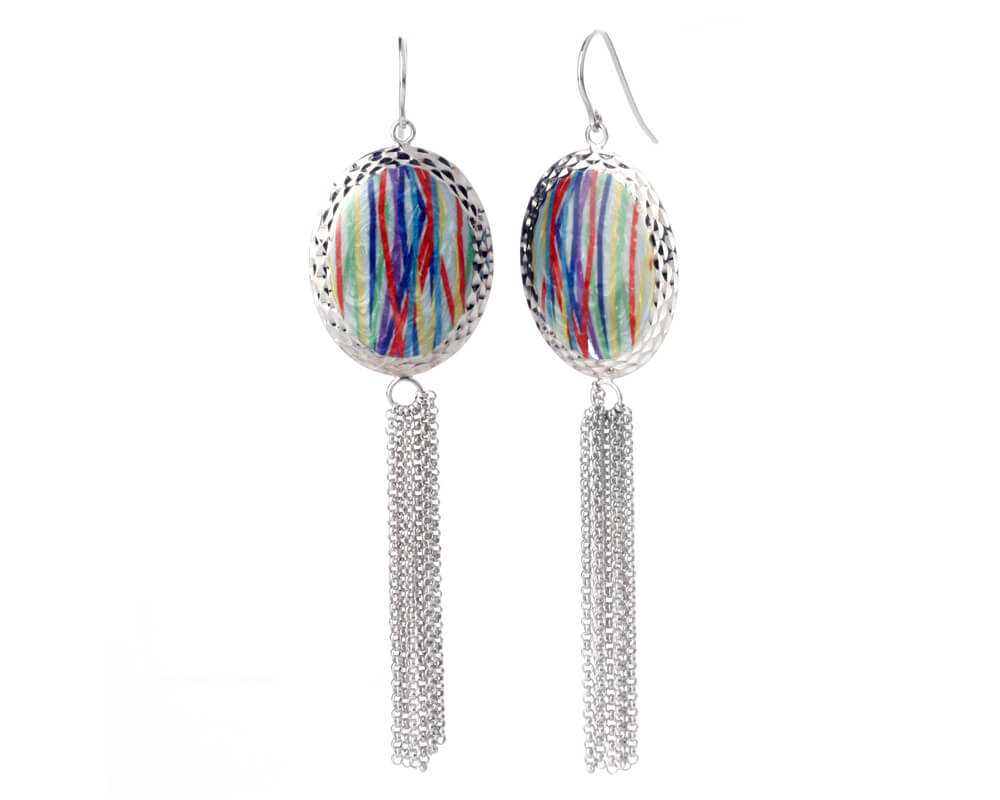 Oval Printed Tassel Earrings - TIE DYE