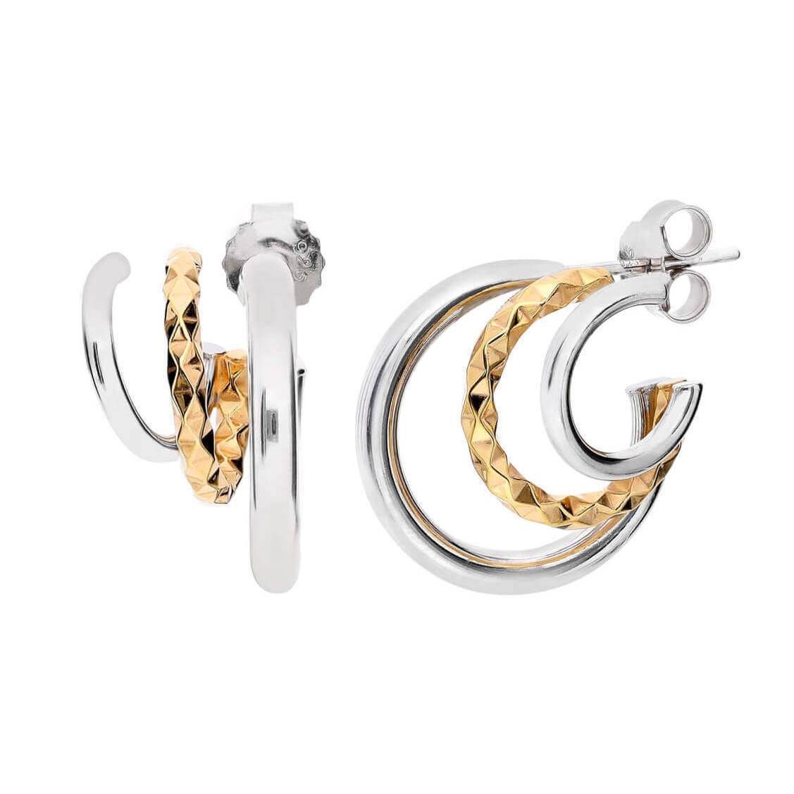 Two-Tone Triple Hoops - SILVER