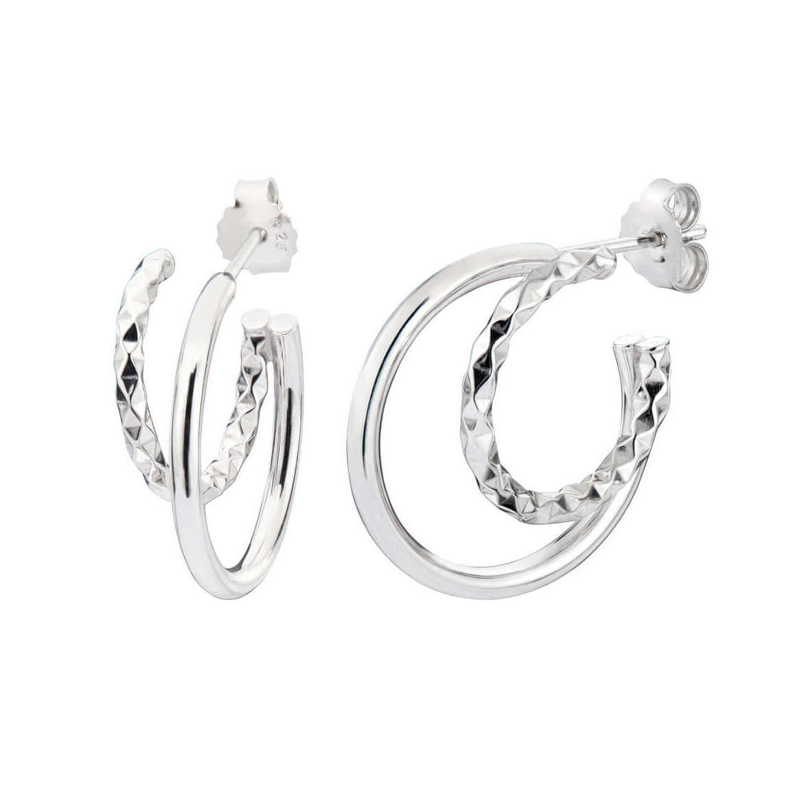 Double Hoop with Diamond Cut - SILVER