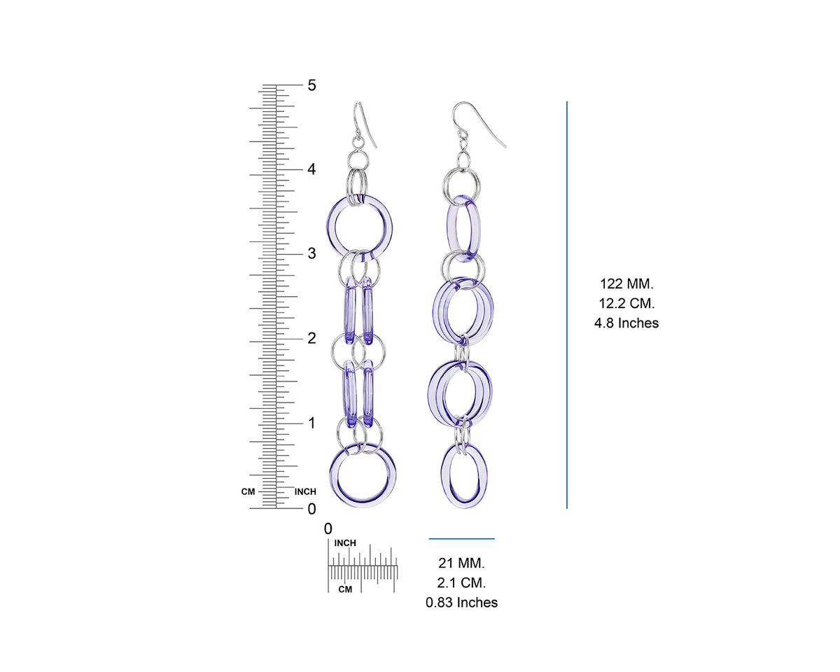Purple Lucite and Silver Drop Earrings DIMENSIONS