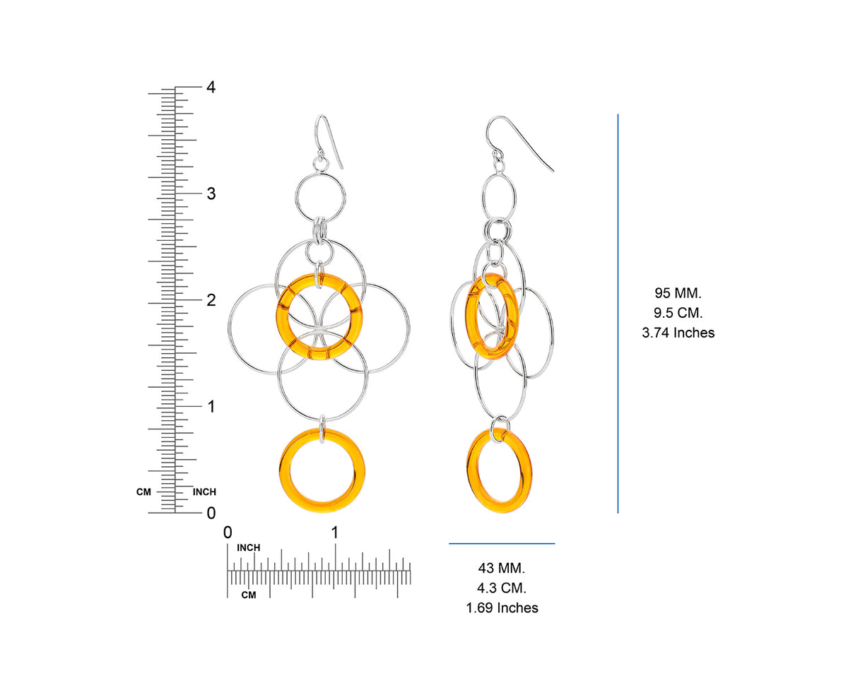 Orange Lucite and Silver Floral Drop Earrings DIMENSIONS