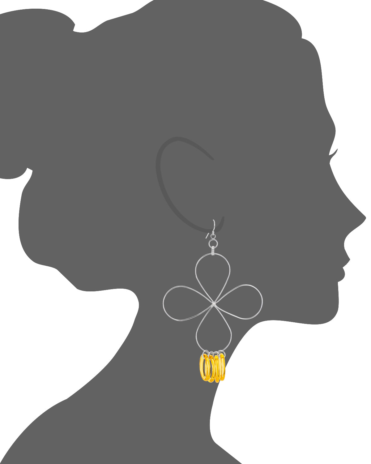 Yellow Lucite and Silver Flower Drop Earrings
