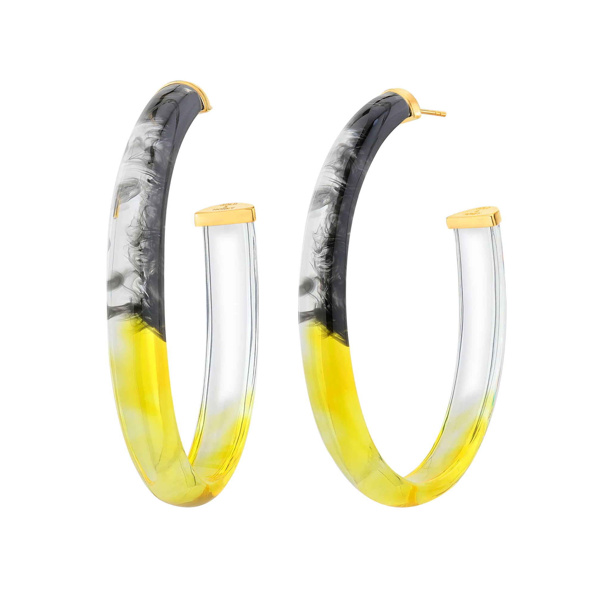BLACK AND YELLOW LUCITE HOOP EARRINGS - GAME DAY COLORS