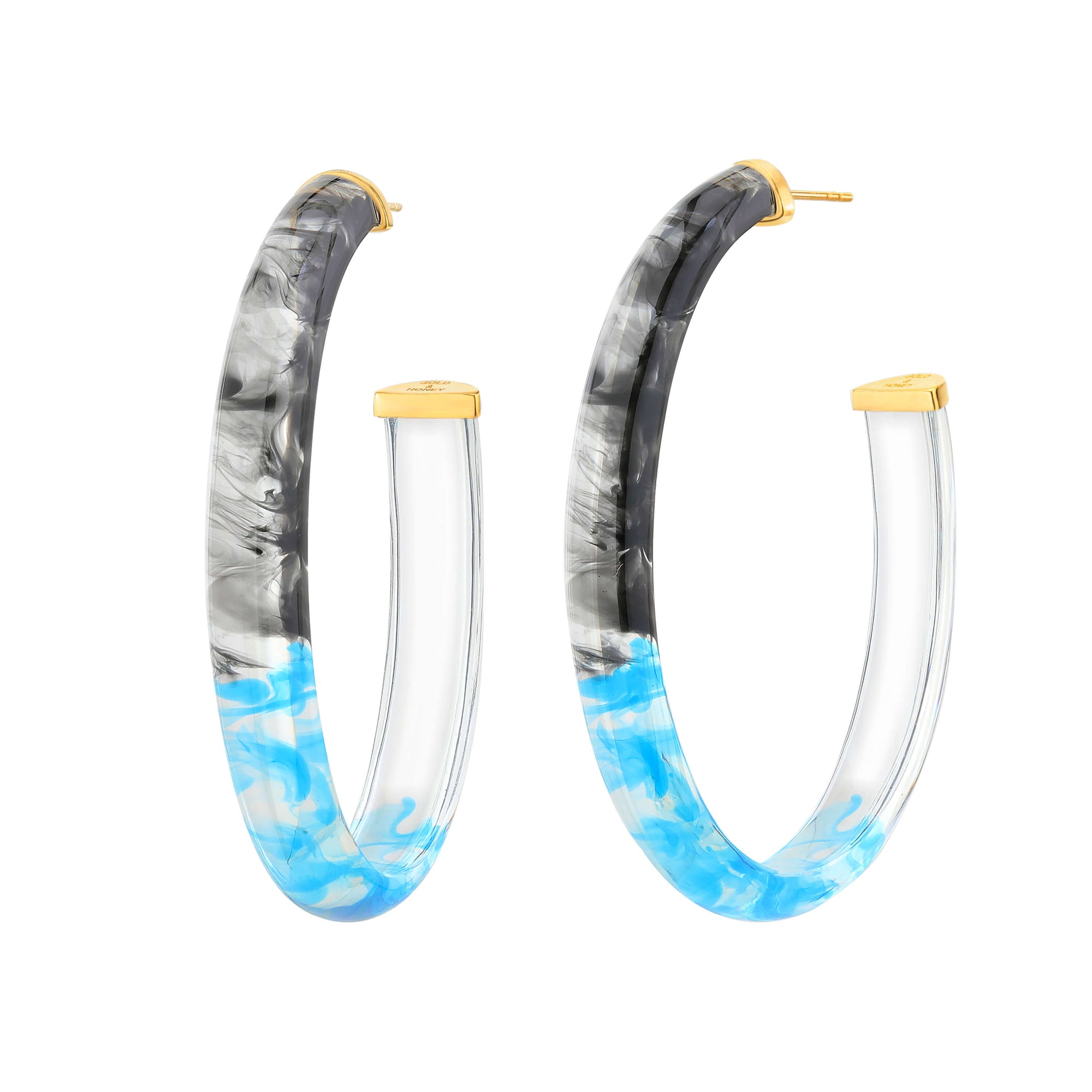 BLACK AND BLUE LUCITE HOOP EARRINGS - GAME DAY COLORS