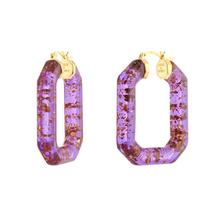 Purple Gold Leaf Emerald Hoops