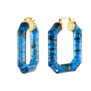 Blue Gold Leaf Emerald Hoops