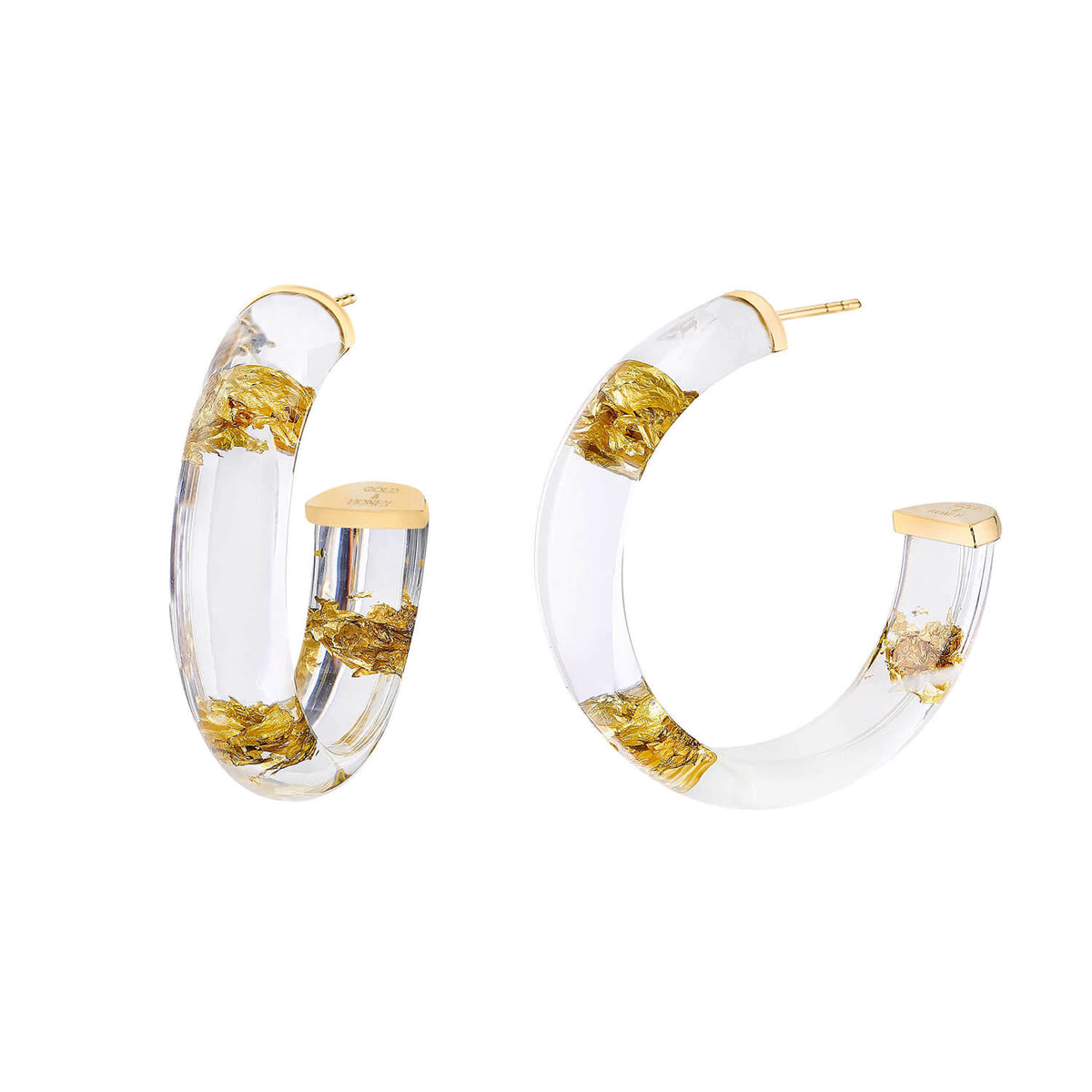 CLEAR GOLD LEAF LUCITE HOOP EARRINGS