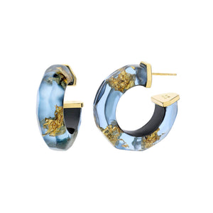 ICE BLUE GOLD LEAF LUCITE FACETED HOOPS