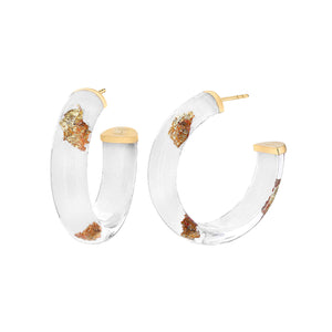 WHITE GOLD LEAF LUCITE HOOP EARRINGS