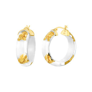 Mini Gold Leaf Lucite Hoop Earrings