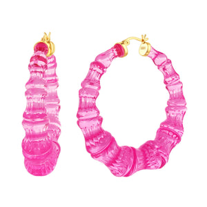 Hot Pink Lucite Bamboo Hoops