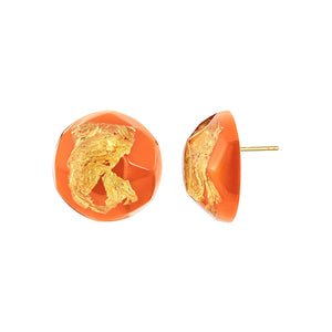 24K Gold Leaf Button Studs in Living Coral