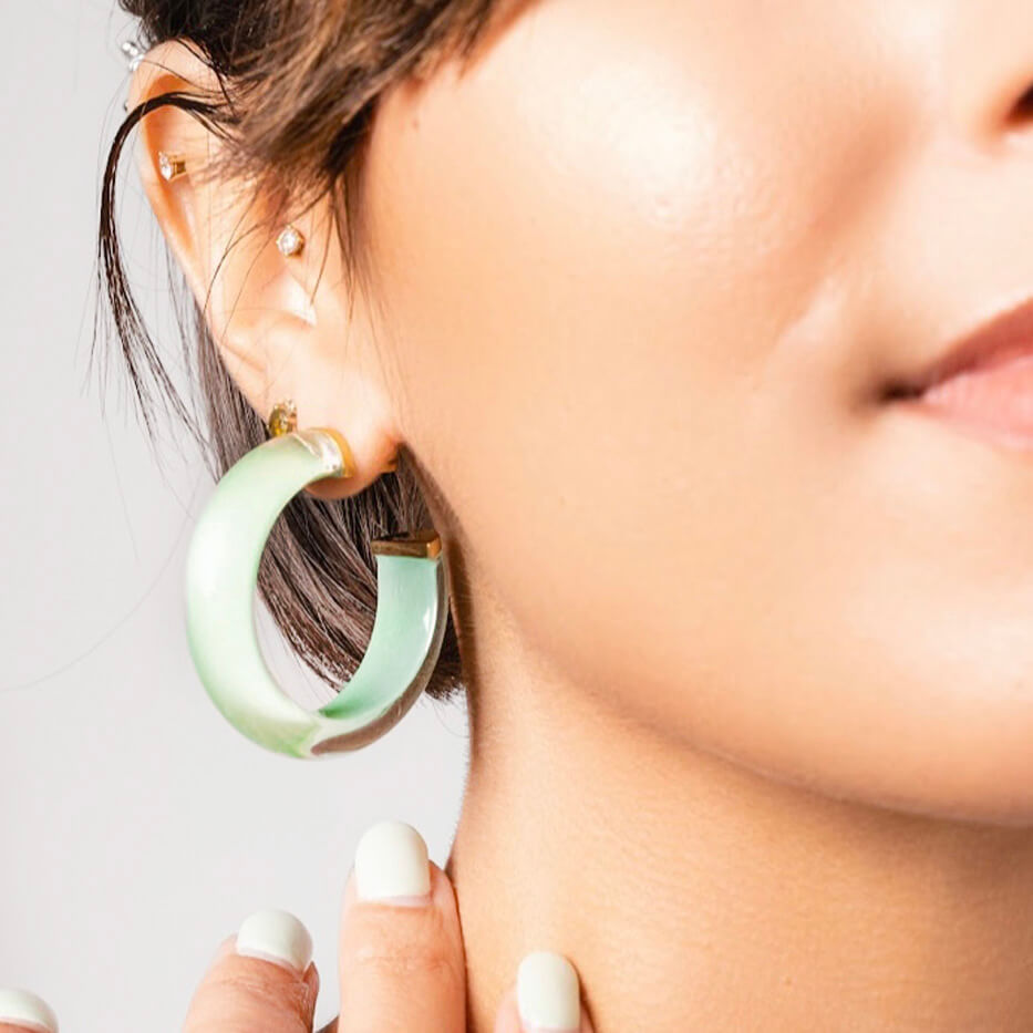 watermelon red illusion hoop earrings with glitter