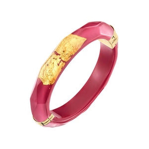 24K Gold Leaf Thin Faceted Lucite Bangle - PINK PEACOCK