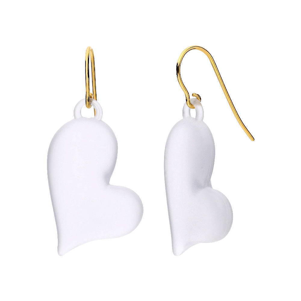 Gold Honey Frosted Lucite Heart Drop Earrings Frosted