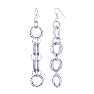 Purple Lucite and Silver Drop Earrings