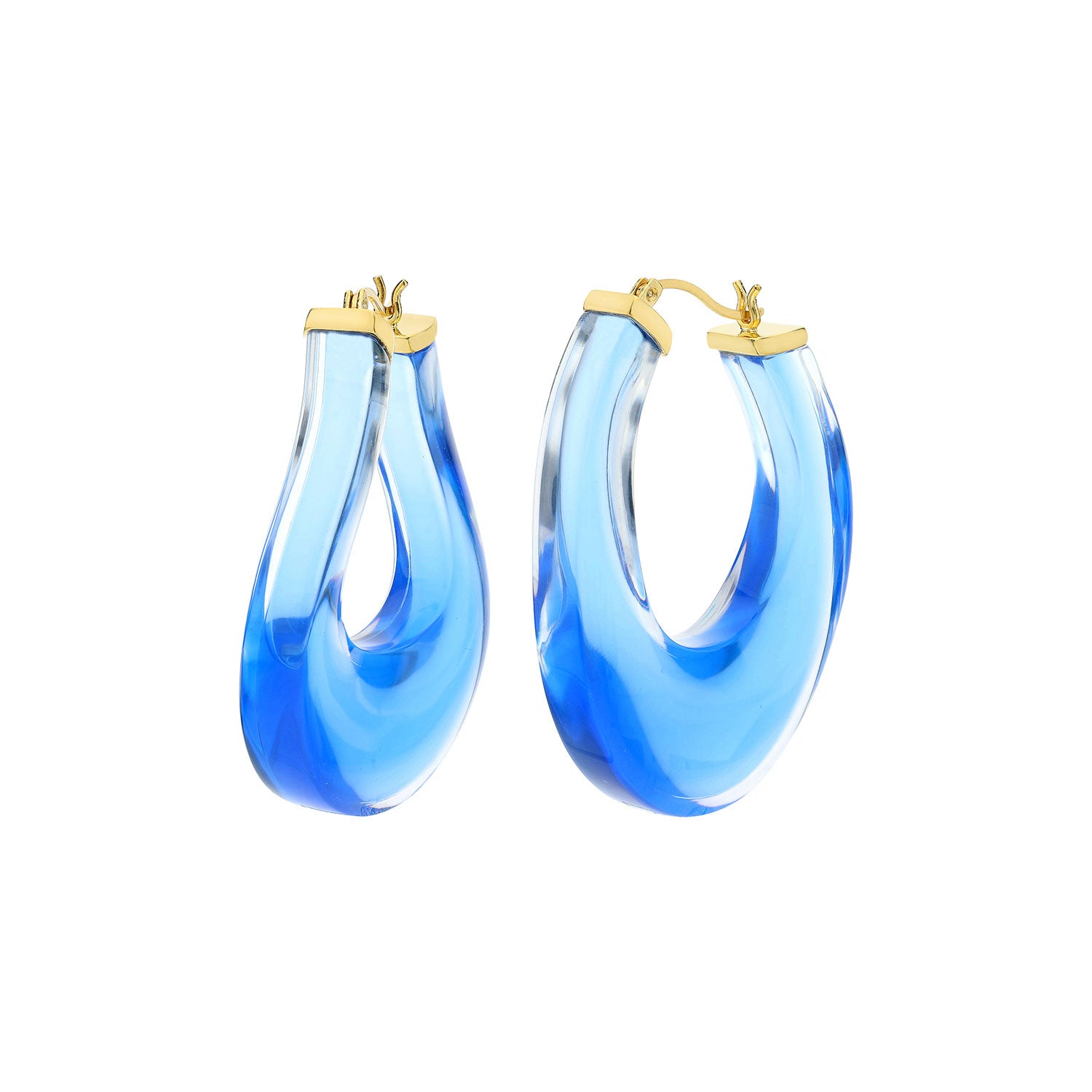 Medium Twisted Horseshoe Lucite Hoops - BLUE