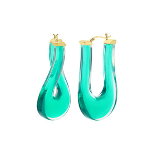 Large Twisted Horseshoe Lucite Hoops - TEAL