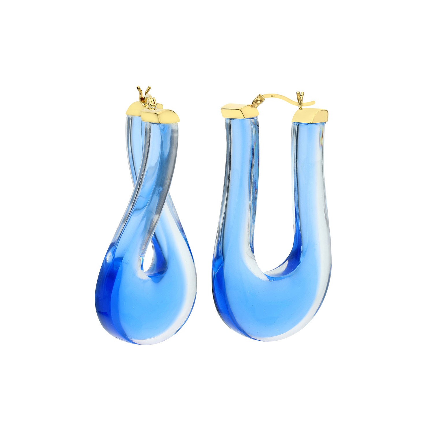 Large Twisted Horseshoe Lucite Hoops - BLUE