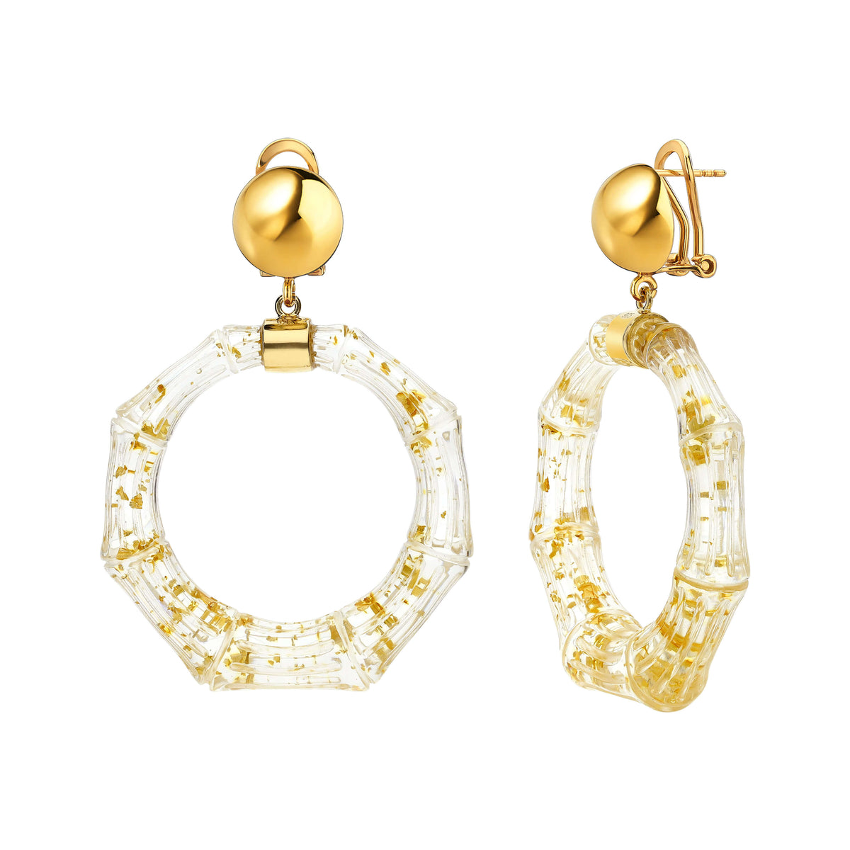 Clear Lucite Bamboo Door Knocker Earrings - GOLD FLAKE