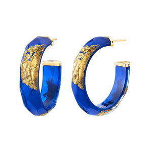 24K Gold Leaf Faceted Medium Lucite Hoops - ROYAL BLUE