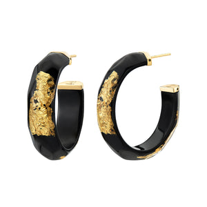 24K Gold Leaf Faceted Medium Lucite Hoops - BLACK