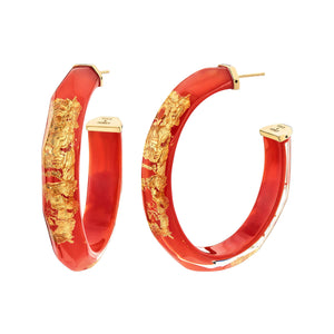 24K Gold Leaf Faceted Large Lucite Hoops - FIESTA