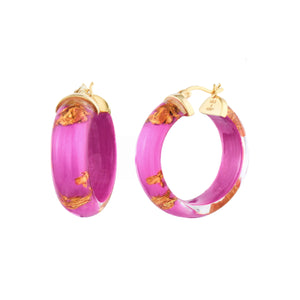 Mini Gold Leaf Lucite Hoop Earrings