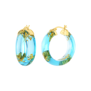 Gold Leaf Hoops in Aqua