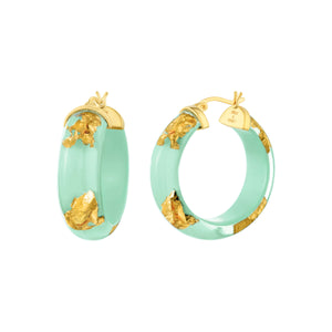 Gold Leaf Hoops in Mint