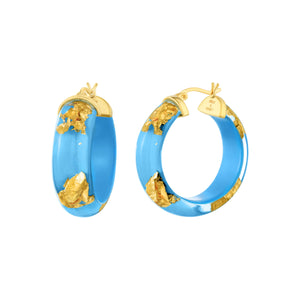 Gold Leaf Hoops in Turquoise