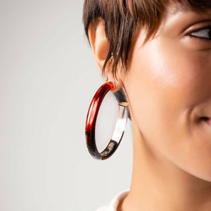 Red and Black Tie Dye Lucite Hoop Earrings