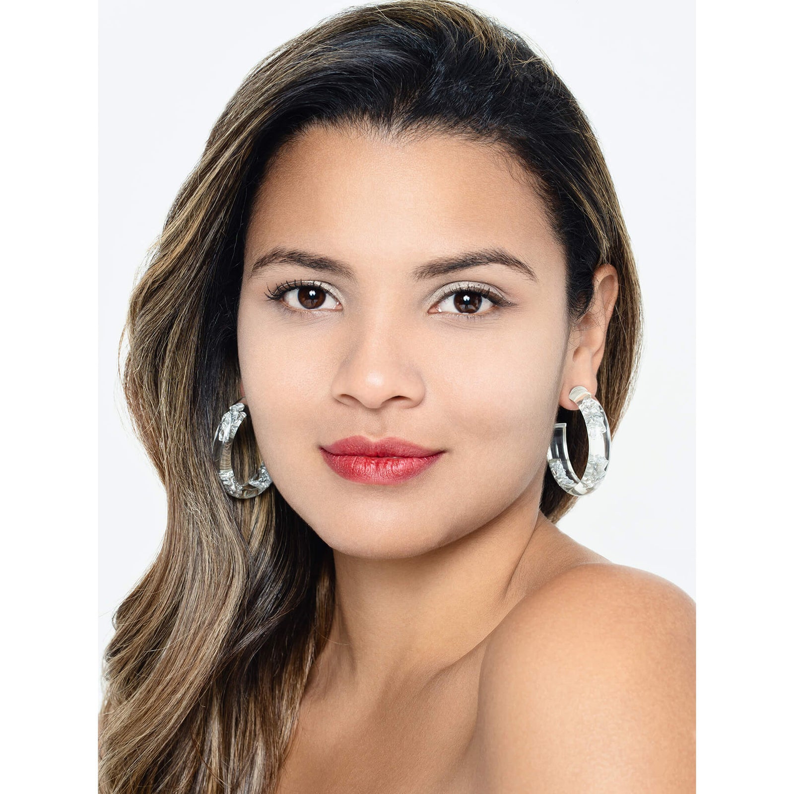 crystal clear hoop earrings with silver leaf