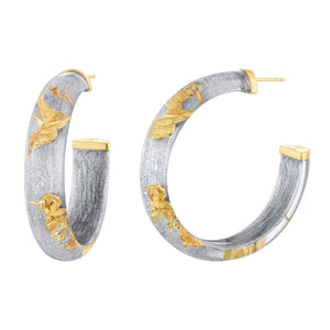 Holiday Earrings Silver Gold Leaf Hoops