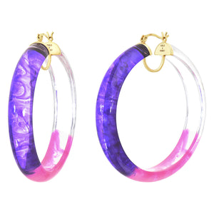 Tie Dye Lucite Hoops in Purple & Pink