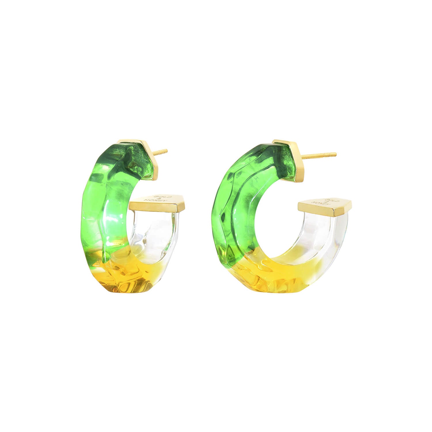 Mini Tie Dye Lucite Hoops in Green & Yellow