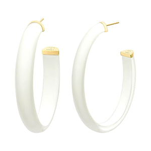 XL Oval Illusion Nude Lucite Hoops - WHITE