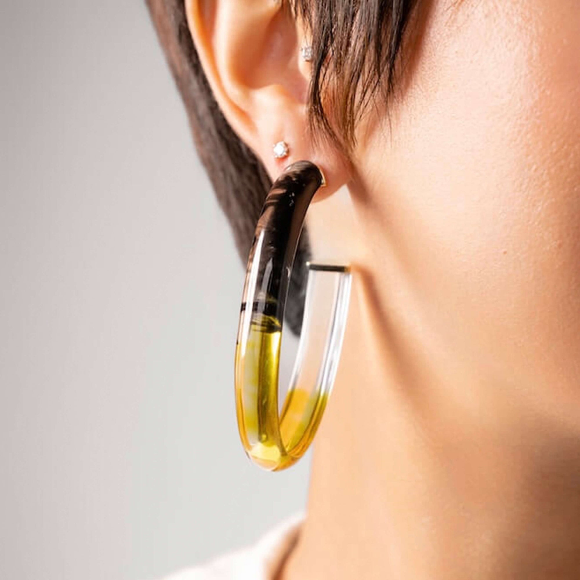 BLACK AND YELLOW LUCITE HOOP EARRINGS - GAME DAY COLORS