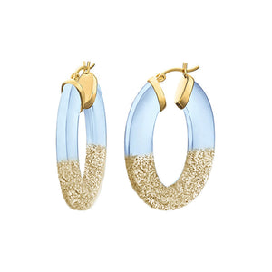 Blue Lucite Earrings with Gold Glitter
