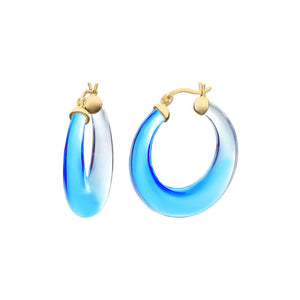 Blue Lucite graduated hoop earring 