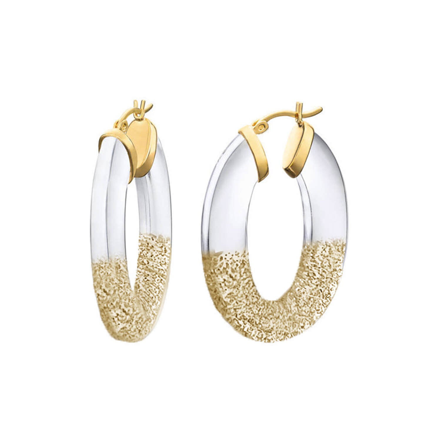 Clear Lucite Earrings with Gold Glitter