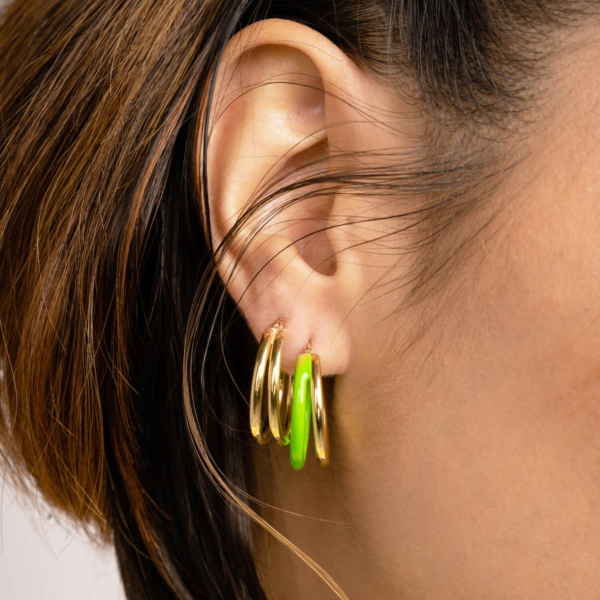Neon Green Double Hoops