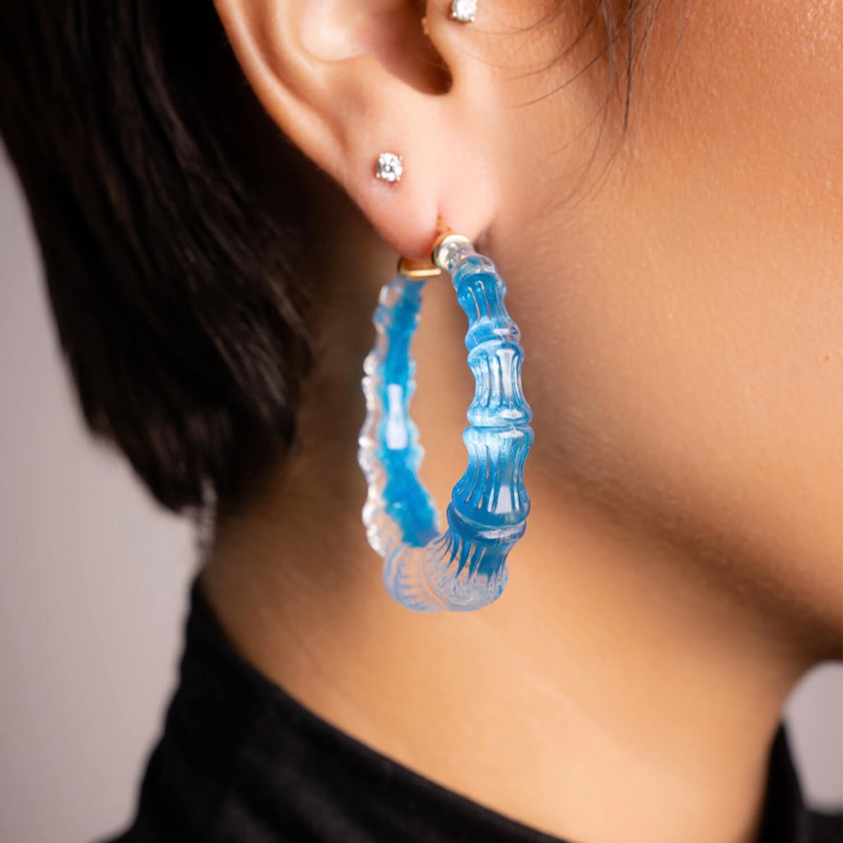 Fiji Blue Lucite Bamboo Hoops